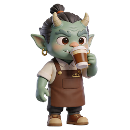Cute Troll Barista Coffee Character 3D Icon