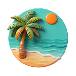 Icône 3D en argile de palmier de plage tropicale | Scène de paradis