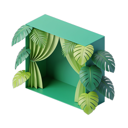 Tropical Booth with Monstera Leaves Icon - 3D Green Design