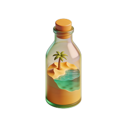Tropical Island in Glass Bottle 3D Icon Design