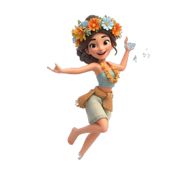 Personnage 3D Fille aux Fleurs Tropicales avec Éclaboussures d'Eau