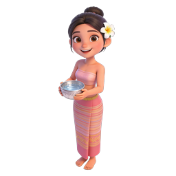 Tropical Girl 3D Character Holding Water Bowl Icon
