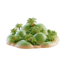 ヤシの木と緑の丘がある 3D トロピカルアイランドアイコン