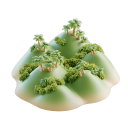 Tropical Island 3D Clay Icon with Palm Trees