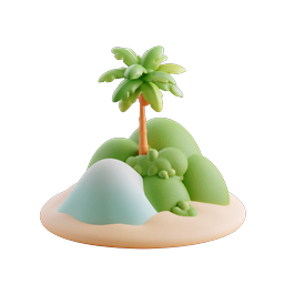 3D Tropical Island with Palm Tree Icon