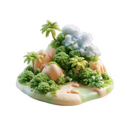 ไอคอน 3D เกาะเขตร้อน - ฉากสวรรค์แห่งการพักผ่อน