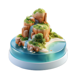 3D Tropical Island with Waterfall - Miniature Clay Icon