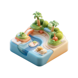 3D 热带岛屿黏土图标 - 天堂场景