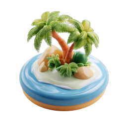Tropical Island 3D Icon - Palm Tree Paradise