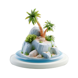 Tropical Island 3D Clay Icon - Paradise Palm Tree Scene