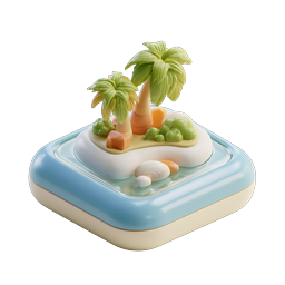Tropical Island 3D Button Icon - Glossy Clay Style