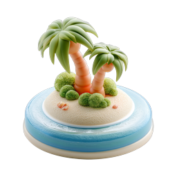 Tropical Island Clay 3D Icon with Palm Trees