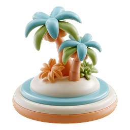 Tropical Island Clay 3D Icon - Paradise Beach Design