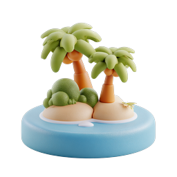 Tropical Island Clay 3D Illustration with Palm Trees