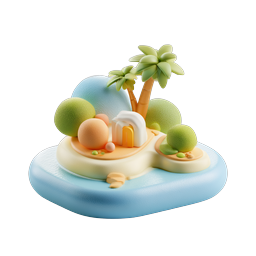 Tropical Island Clay 3D Icon | Paradise Beach Scene
