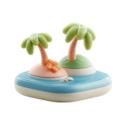 Tropical Island Clay 3D Icon - Palm Trees Paradise