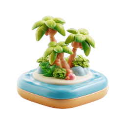 Tropical Island Clay Diorama 3D Icon - Palm Trees Paradise