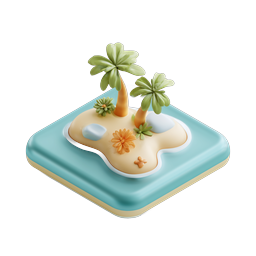 Tropical Island Clay 3D Icon with Palm Trees
