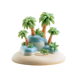 Tropical Island Clay 3D Icon with Palm Trees