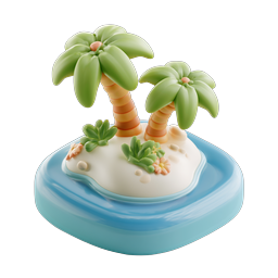 Tropical Island Clay 3D Icon with Palm Trees