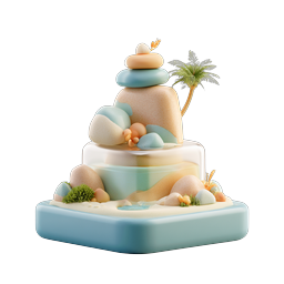 Tropical Island Clay-Style 3D Icon Miniature Beach Scene
