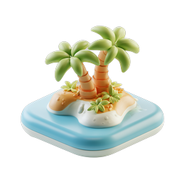 Tropical Island Clay 3D Icon with Palm Trees