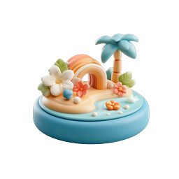 Icône d'île tropicale en argile - Mini scène de paradis 3D