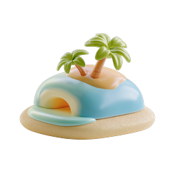 Tropical Island Paradise 3D Clay Icon with Palm Trees