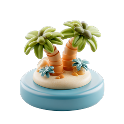 Tropical Island Clay Icon - Palm Tree Miniature Scene