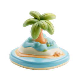 Tropical Island Clay 3D Icon with Palm Tree