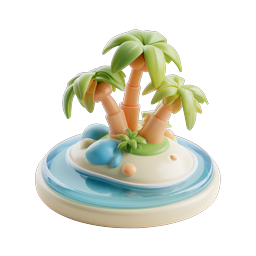Tropical Island Clay 3D Icon - Palm Trees Paradise
