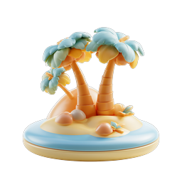 Tropical Island Clay 3D Icon with Palm Trees