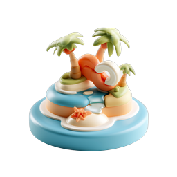 Tropical Island Clay 3D Icon with Palm Trees and Wave