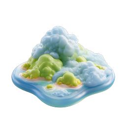 Tropical Island with Fluffy Cloud 3D Icon