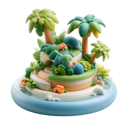 Tropical Island Diorama 3D Icon - Clay Style Render