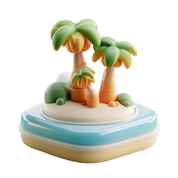 Tropical Island Diorama 3D Icon - Palm Tree Paradise