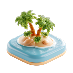 Tropical Island Diorama 3D Icon - Palm Trees Paradise