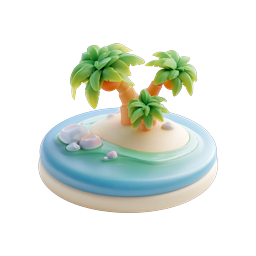 Tropical Island Palm Tree Diorama Clay 3D Icon