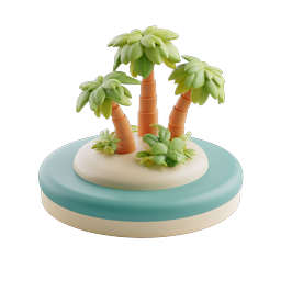 Tropical Island Diorama 3D Clay Icon - Palm Trees Paradise