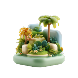 Tropical Island Diorama 3D Icon - Clay Style Nature Scene