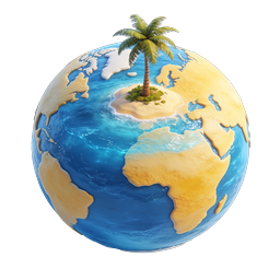 Tropical Island Globe - 3D Earth Icon with Palm Tree