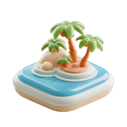 Tropical Island Paradise 3D Icon - Palm Trees & Beach