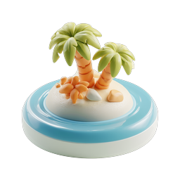 Tropical Island 3D Icon - Palm Trees Paradise