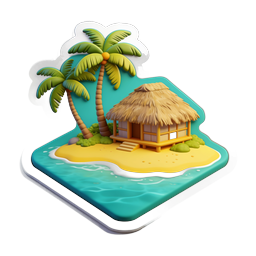 Tropical Island Beach Bungalow 3D Icon