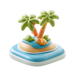 Tropical Island 3D Clay Icon with Palm Trees