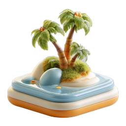 Tropical Island 3D Icon - Palm Trees & Beach Paradise