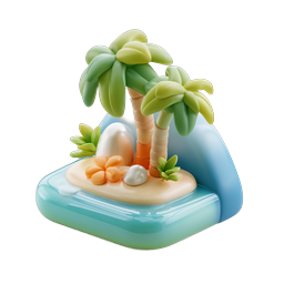 Tropical Island 3D Clay Icon - Paradise Beach Design