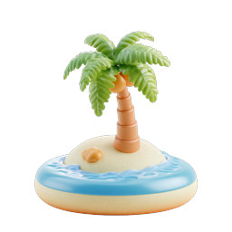 3D Clay Tropical Island with Palm Tree Icon