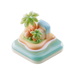 Tropical Island Clay 3D Icon - Paradise Beach Scene
