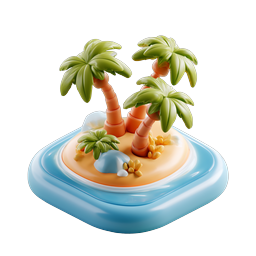 3D Tropical Island Icon with Palm Trees
